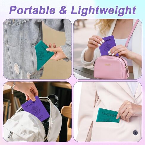 Passport Holder for Travel, 2 PCS Passport Holder, Travel Passport Holders Must Haves for Women Men, Pink and Purple Passport Cover Passport Wallet Case Holders for Travel Cruise Ship Essentials Gifts in Kuwait