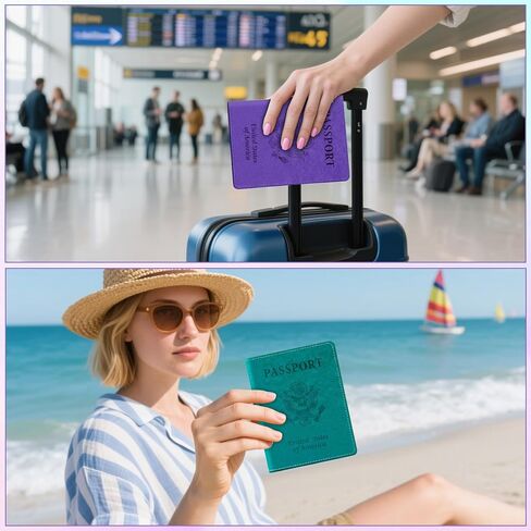 Passport Holder for Travel, 2 PCS Passport Holder, Travel Passport Holders Must Haves for Women Men, Pink and Purple Passport Cover Passport Wallet Case Holders for Travel Cruise Ship Essentials Gifts in Kuwait