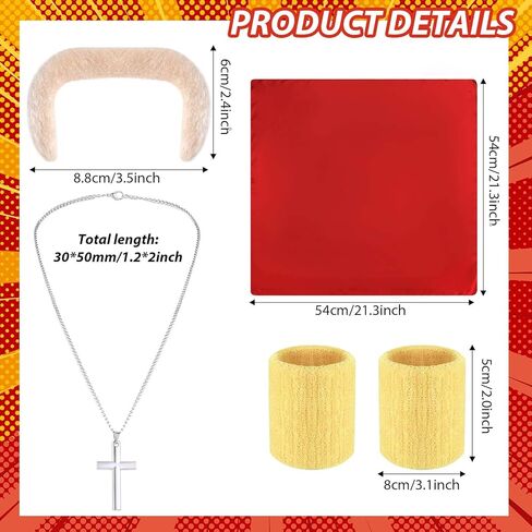 Honic 5 Pcs Halloween Wrestler Costume Kit Include Kerchief Moustache Bracers Glasses and Necklace for Men Wrestler Dress up in Kuwait