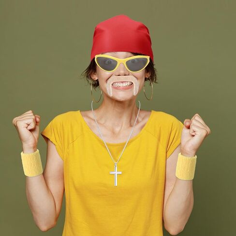 Honic 5 Pcs Halloween Wrestler Costume Kit Include Kerchief Moustache Bracers Glasses and Necklace for Men Wrestler Dress up in Kuwait