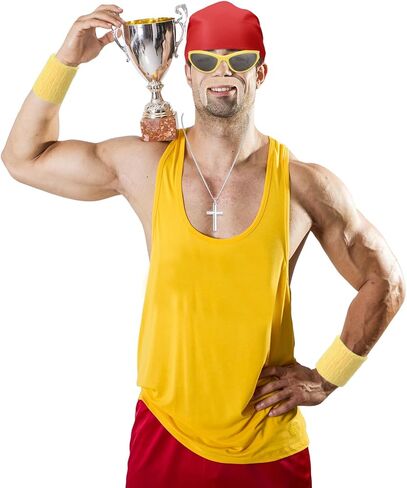 Honic 5 Pcs Halloween Wrestler Costume Kit Include Kerchief Moustache Bracers Glasses and Necklace for Men Wrestler Dress up in Kuwait