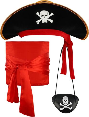 Pirate Costume Accessories Set Pirates Eye Patch Sash Belt Skull Print Captain Hat Pirate Role Play Accessories for Men Women Halloween Pirates Cosplay Party Supplies in Saudi Arabia