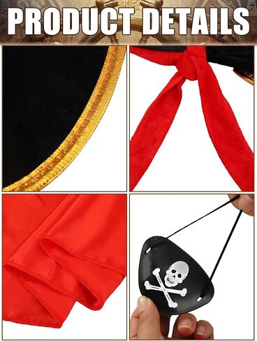 Pirate Costume Accessories Set Pirates Eye Patch Sash Belt Skull Print Captain Hat Pirate Role Play Accessories for Men Women Halloween Pirates Cosplay Party Supplies in Saudi Arabia