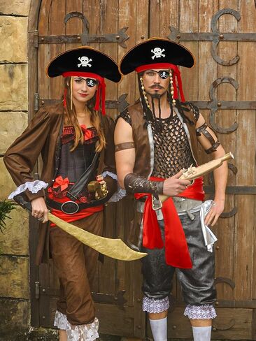 Pirate Costume Accessories Set Pirates Eye Patch Sash Belt Skull Print Captain Hat Pirate Role Play Accessories for Men Women Halloween Pirates Cosplay Party Supplies in Saudi Arabia
