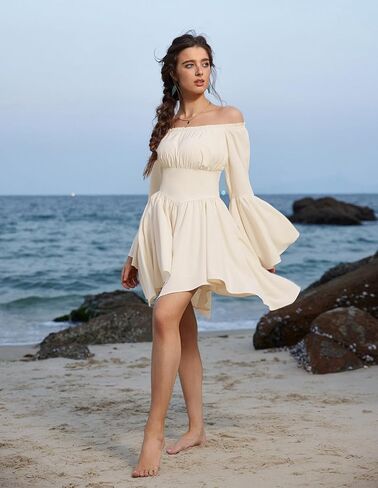 Scarlet Darkness Renaissance Costume Women Pirate Peasant Off Shoulder Bell Sleeve Fairy Dress in Saudi Arabia