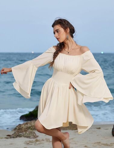 Scarlet Darkness Renaissance Costume Women Pirate Peasant Off Shoulder Bell Sleeve Fairy Dress in Saudi Arabia