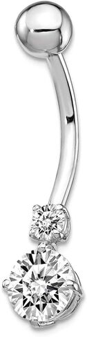 JewelryWeb Real 10k Gold Simulated Diamond Double Belly Ring Dangle - Belly Button Piercing for Women - Real Gold Belly Button Rings – Hypoallergenic in Saudi Arabia