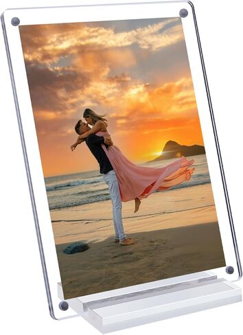 Acrylic Picture Frame 7x5 Inch Picture Floating Display Clear Magnetic Acrylic Frame Double Sided Photo Frame for Desktop Stand (Clear (1 Pack, 5X7) in Kuwait