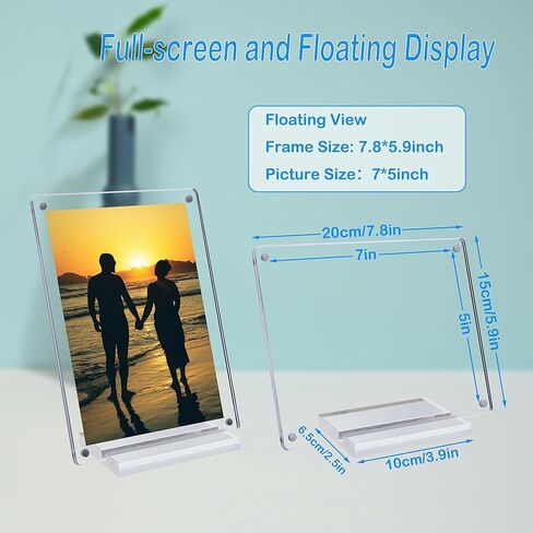 Acrylic Picture Frame 7x5 Inch Picture Floating Display Clear Magnetic Acrylic Frame Double Sided Photo Frame for Desktop Stand (Clear (1 Pack, 5X7) in Kuwait