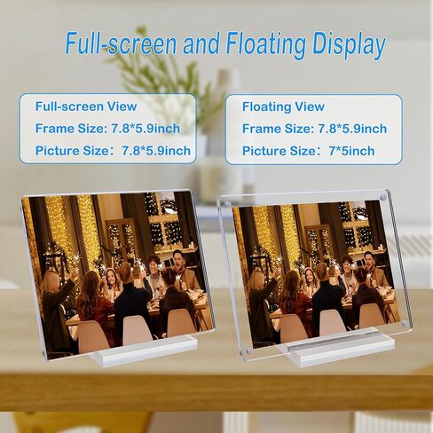 Acrylic Picture Frame 7x5 Inch Picture Floating Display Clear Magnetic Acrylic Frame Double Sided Photo Frame for Desktop Stand (Clear (1 Pack, 5X7) in Kuwait