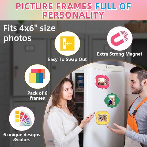 Kingdder 6 PCS إطار الصورة المغناطيسية ، 4 × 5 بوصة إطارات صور مغناطيسية قابلة لإعادة الاستخدام للثلاجة مع الحدود المتموجة ، ومغناطيس الثلاجة للصور المناسبة المنزلية والمدرسة والمكتب in Saudi Arabia