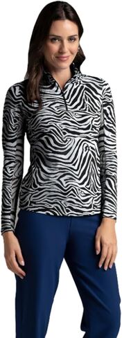 IBKUL ATHLEISURE ارتداء أشعة الشمس واقية UPF 50+ تقنية التبريد ICEFIL PRINT PRINT LONG SLEEVE MOCK NECK TOP - 10932 in Kuwait