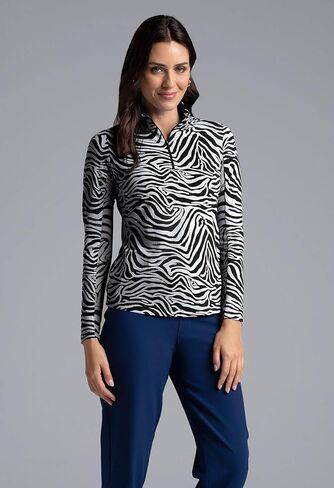 IBKUL ATHLEISURE ارتداء أشعة الشمس واقية UPF 50+ تقنية التبريد ICEFIL PRINT PRINT LONG SLEEVE MOCK NECK TOP - 10932 in Kuwait