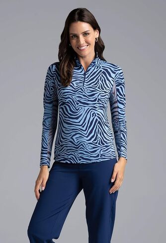 IBKUL ATHLEISURE ارتداء أشعة الشمس واقية UPF 50+ تقنية التبريد ICEFIL PRINT PRINT LONG SLEEVE MOCK NECK TOP - 10932 in Kuwait