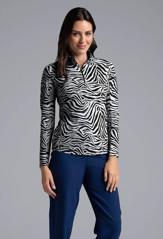 IBKUL Athleisure Wear Sun Protective UPF 50+ Icefil Cooling Tech Cecilia Print Long Sleeve Mock Neck Top – 10932 in Saudi Arabia