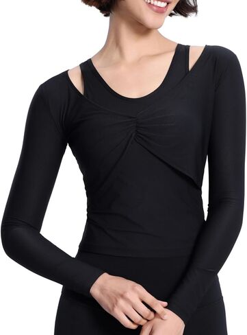 Harssidanzar Yoga Workout Tops for Women Mesh Gym Athletic Casual Clothing with Removable Bra Pads CL311US in Saudi Arabia