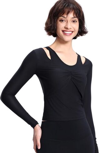 Harssidanzar Yoga Workout Tops for Women Mesh Gym Athletic Casual Clothing with Removable Bra Pads CL311US in Saudi Arabia