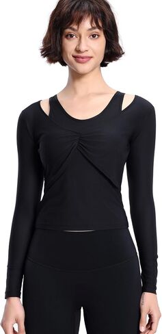 Harssidanzar Yoga Workout Tops for Women Mesh Gym Athletic Casual Clothing with Removable Bra Pads CL311US in Saudi Arabia