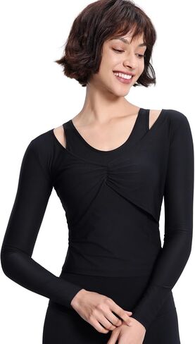 Harssidanzar Yoga Workout Tops for Women Mesh Gym Athletic Casual Clothing with Removable Bra Pads CL311US in Saudi Arabia