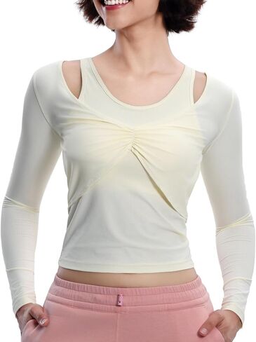 Harssidanzar Yoga Workout Tops for Women Mesh Gym Athletic Dishal Clothing مع منصات صدرية قابلة للإزالة CL311US in Saudi Arabia