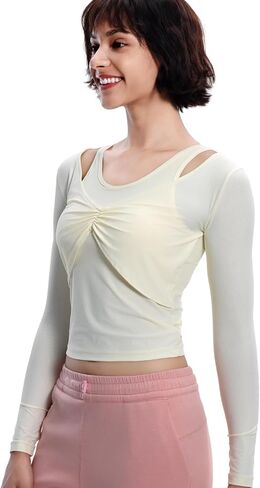 Harssidanzar Yoga Workout Tops for Women Mesh Gym Athletic Dishal Clothing مع منصات صدرية قابلة للإزالة CL311US in Saudi Arabia