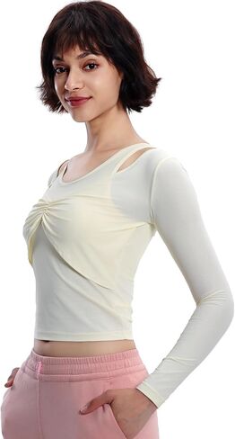 Harssidanzar Yoga Workout Tops for Women Mesh Gym Athletic Dishal Clothing مع منصات صدرية قابلة للإزالة CL311US in Saudi Arabia