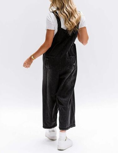 Gihuo Women's Distressed Denim Overalls Relaxed Fit Washed Wide Leg Adjustable Straps Overalls in Saudi Arabia