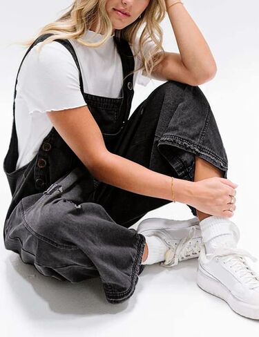 Gihuo Women's Distressed Denim Overalls Relaxed Fit Washed Wide Leg Adjustable Straps Overalls in Saudi Arabia