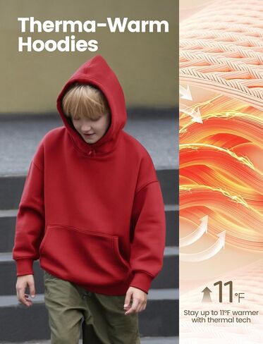 PATPAT Boys Thermal Hoodie – Far Infrared Heat-Retaining Fabric, Kangaroo Pocket Pullover Sweatshirt, Solid Color, Ages 6-12 in Saudi Arabia
