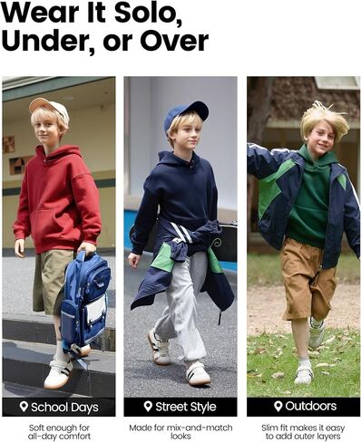 PATPAT Boys Thermal Hoodie – Far Infrared Heat-Retaining Fabric, Kangaroo Pocket Pullover Sweatshirt, Solid Color, Ages 6-12 in Saudi Arabia