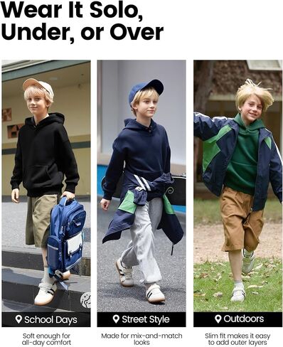 PATPAT Boys Thermal Hoodie – Far Infrared Heat-Retaining Fabric, Kangaroo Pocket Pullover Sweatshirt, Solid Color, Ages 6-12 in Saudi Arabia