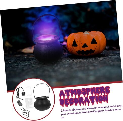 AmoSfun 1set LED Halloween Mist Maker Witch Cauldron Fogger with us clop يخلق تأثير الإضاءة الزاحف بنيت مستشعرًا منخفضًا للمياه لزخارف حفلات الهالوين in Saudi Arabia