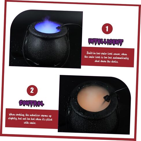 AmoSfun 1set LED Halloween Mist Maker Witch Cauldron Fogger with us clop يخلق تأثير الإضاءة الزاحف بنيت مستشعرًا منخفضًا للمياه لزخارف حفلات الهالوين in Saudi Arabia