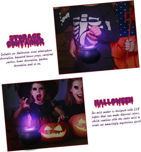 AmoSfun 1set LED Halloween Mist Maker Witch Cauldron Fogger with us clop يخلق تأثير الإضاءة الزاحف بنيت مستشعرًا منخفضًا للمياه لزخارف حفلات الهالوين in Saudi Arabia