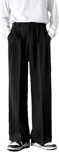 Men Brown Black Suit Pants Fashion Social Dress Pants Korean Loose Straight Wide Leg Office Formal Trousers in Saudi Arabia