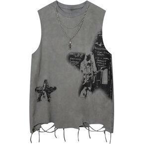 Streetwear Shirts Rap Hip Pop Street Star Print Cross Sleeveless Y2k Cotton Compression Tank Tops in Kuwait