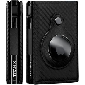 Titan X Trifold Edition Wallet متوافقة مع Airtag | الحد الأدنى من المعدن والجلد | للرجال ، الجيب الأمامي | RFID ، محفظة ضئيلة ، هدية محاصر (ألياف الكربون) in Kuwait