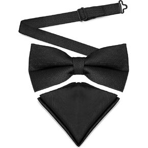 Mens Banded Bow Tie and Pocket Square Set | Solid Color | Pre Tied Classic Formal Bowties in Saudi Arabia