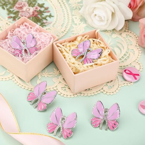 Lyrow Pink Breast Cancer Awareness Angel Pin Set - 24 Pcs with Butterfly Ribbon Design in Saudi Arabia
