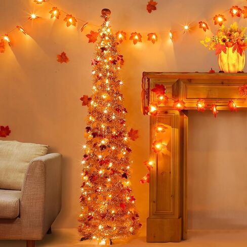 Timer & Pumpkin - 5 أقدام سقوط شجرة السقوط المضاءة ، السقوط منبثقة من أشجار القيقب بهرج مع 50 LED الأضواء الدافئة البطارية التي تعمل بالطيار الخريف السقوط حصاد الشرفة الشرفة الشرفة in Saudi Arabia