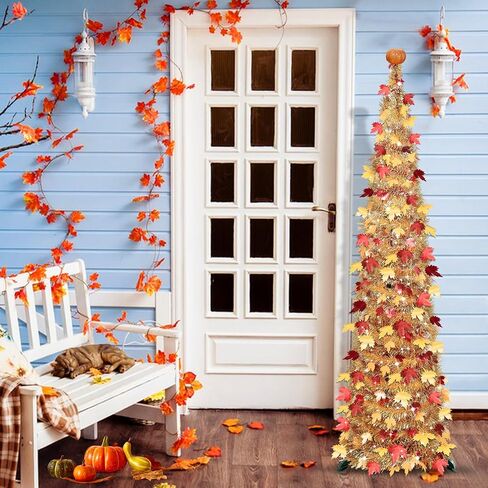 Timer & Pumpkin - 5 أقدام سقوط شجرة السقوط المضاءة ، السقوط منبثقة من أشجار القيقب بهرج مع 50 LED الأضواء الدافئة البطارية التي تعمل بالطيار الخريف السقوط حصاد الشرفة الشرفة الشرفة in Saudi Arabia