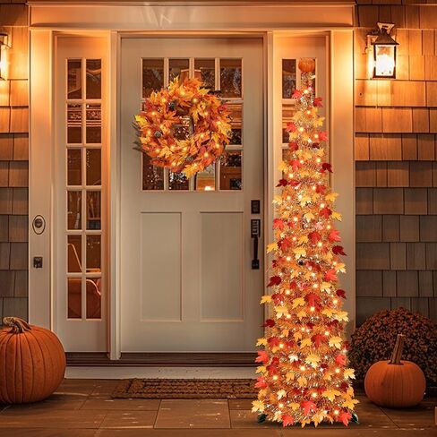 Timer & Pumpkin - 5 أقدام سقوط شجرة السقوط المضاءة ، السقوط منبثقة من أشجار القيقب بهرج مع 50 LED الأضواء الدافئة البطارية التي تعمل بالطيار الخريف السقوط حصاد الشرفة الشرفة الشرفة in Saudi Arabia