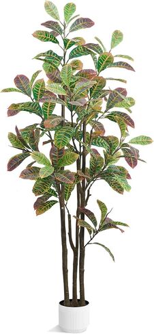 Faux Fiddle Leaf Fig Tree, 6ft Faux Plant Fake Ficus Silk Trees with White Planter, Artificial Fig Trees Floor Plants for House Office Living Room Indoor Home Decor (Fiddle Leaf) in Kuwait