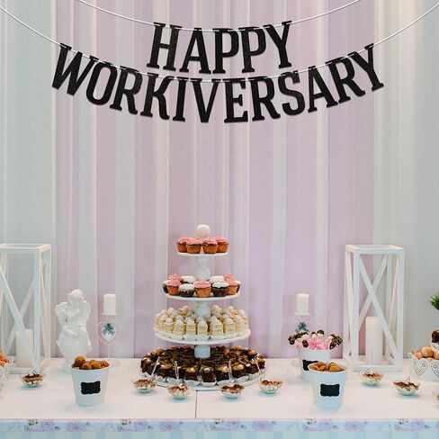 Happy Workiversary Banner, Work Anniversary Decorations, Work Party Office Party Decor, Happy Work Anniversary Party Decoration Supplies Gold Glitter in Saudi Arabia