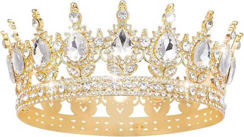 Queen Crown Rhinestone Wedding Crowns and Tiaras for Women Costume Party Hair Accessories Princess Birthday Crown Crystal Bridal Crown (Gold & White Crown) in Saudi Arabia