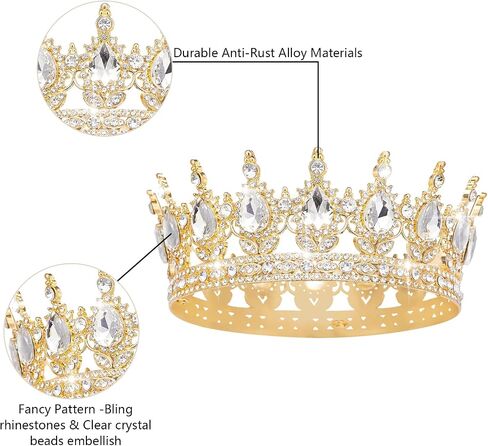 Queen Crown Rhinestone Wedding Crowns and Tiaras for Women Costume Party Hair Accessories Princess Birthday Crown Crystal Bridal Crown (Gold & White Crown) in Saudi Arabia
