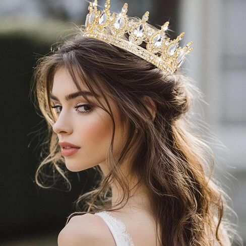 Queen Crown Rhinestone Wedding Crowns and Tiaras for Women Costume Party Hair Accessories Princess Birthday Crown Crystal Bridal Crown (Gold & White Crown) in Saudi Arabia