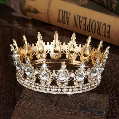 Queen Crown Rhinestone Wedding Crowns and Tiaras for Women Costume Party Hair Accessories Princess Birthday Crown Crystal Bridal Crown (Gold & White Crown) in Saudi Arabia