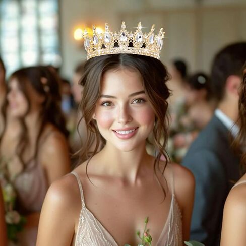 Queen Crown Rhinestone Wedding Crowns and Tiaras for Women Costume Party Hair Accessories Princess Birthday Crown Crystal Bridal Crown (Gold & White Crown) in Saudi Arabia