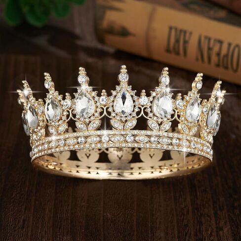 Queen Crown Rhinestone Wedding Crowns and Tiaras for Women Costume Party Hair Accessories Princess Birthday Crown Crystal Bridal Crown (Gold & White Crown) in Saudi Arabia